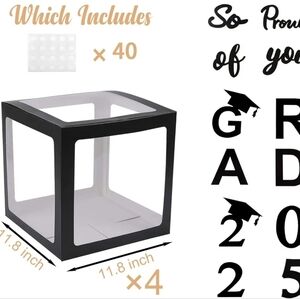 Graduation Party Balloon Decoration Set - Black, White, Gold Boxes Lights.New